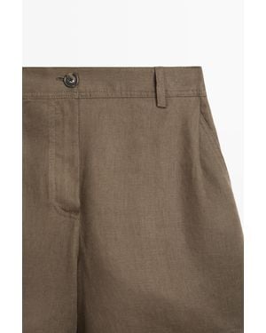 MASSIMO DUTTI Pleated 100% Linen Shorts - Natural