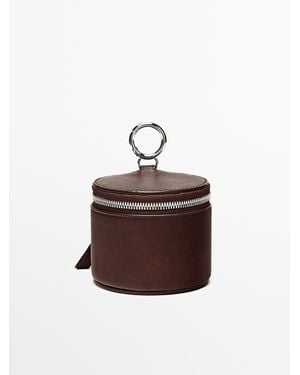 MASSIMO DUTTI Ronde Nappaleren Tas Met Stras - Bruin