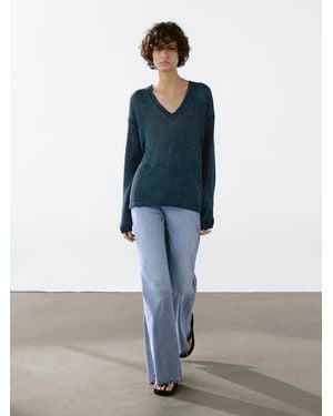 MASSIMO DUTTI Pull En Maille Ajourée 100 Lin - Bleu