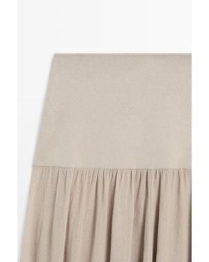 MASSIMO DUTTI Sarouel Trousers With Wide Waistband - Natural