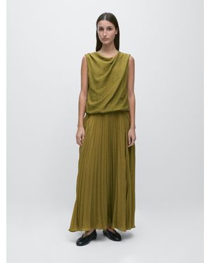 MASSIMO DUTTI Long Matching Dress With Pleated Detail - Green