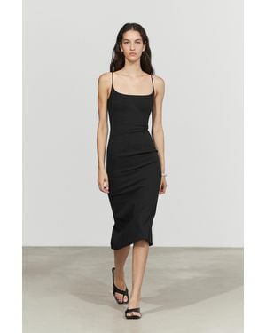 MASSIMO DUTTI Linen-Blend Spaghetti Strap Midi Dress - Black