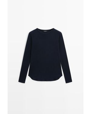 MASSIMO DUTTI T-Shirt Van Wolmix Met Lange Mouw - Blauw