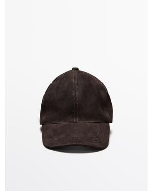 MASSIMO DUTTI Suede Leather Cap - Brown