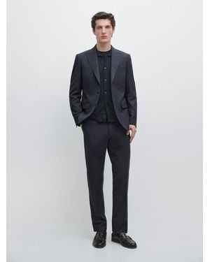 MASSIMO DUTTI 100% Cool Wool Suit Blazer - Blue