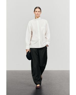 MASSIMO DUTTI Poplin Shirt With Stand Collar And Pocket Detail - White