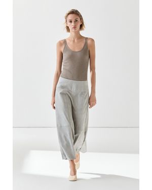 MASSIMO DUTTI Suede Leather Flared Midi Skirt With Cummerbund - White