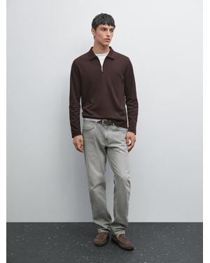 MASSIMO DUTTI Polo Fermeture Éclair À Manches Longues - Gris