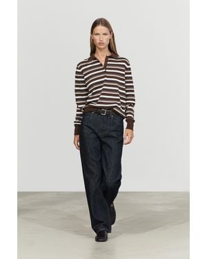 MASSIMO DUTTI 100% Cotton Striped Polo Shirt - Brown