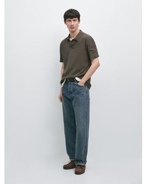 MASSIMO DUTTI Linen And Cotton Short Sleeve Polo Shirt - Blue