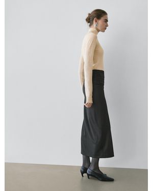 MASSIMO DUTTI Straight Midi Skirt With Gathered Sash - Gray