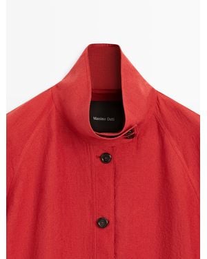 MASSIMO DUTTI Puffed Linen Bomber Jacket - Red