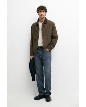 MASSIMO DUTTI Jacket With Leather Collar Detail - Multicolour