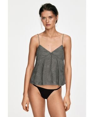MASSIMO DUTTI Strappy Top With Embroidered Detail - Grey
