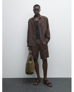 MASSIMO DUTTI Linen Bermuda Shorts - Brown