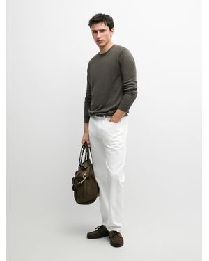 MASSIMO DUTTI 100% Linen Knit Crew Neck Jumper - White