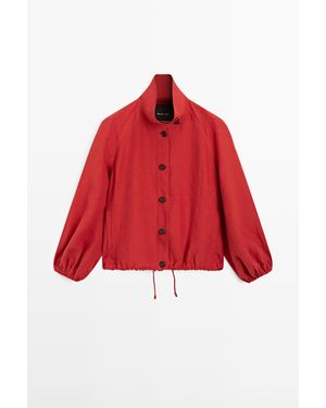 MASSIMO DUTTI Gepoederd Linnen Bomberjack - Rood