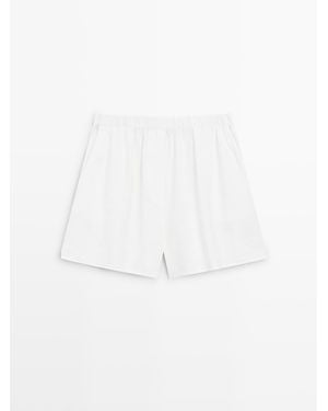 MASSIMO DUTTI Korte Bermuda Met Linnen Voor Complete Look - Wit