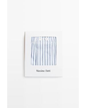MASSIMO DUTTI 100% Cotton Striped Boxers - Blue