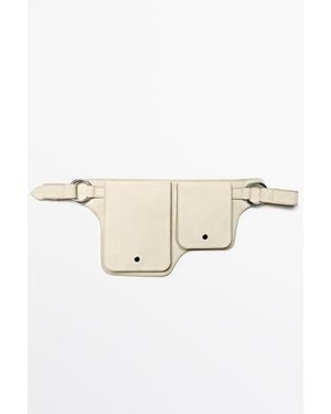 MASSIMO DUTTI Double Compartment Leather Belt Bag - Natur
