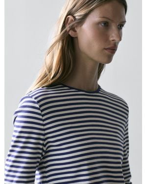 MASSIMO DUTTI Striped Long Sleeve T-Shirt With Contrast Detail - Multicolor