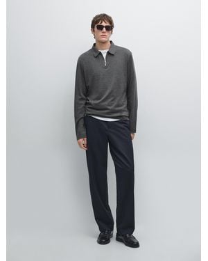 MASSIMO DUTTI Langärmeliges Poloshirt Mit Reißverschlusskragen - Grau