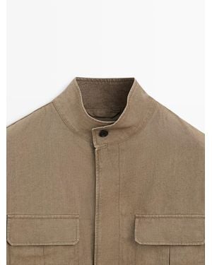 MASSIMO DUTTI 100% Linen Safari Jacket - Natural