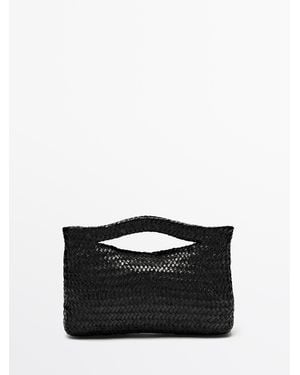 MASSIMO DUTTI Woven Nappa Leather Mini Bag - Black