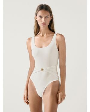 MASSIMO DUTTI Costume Con Dettaglio Gioiello - Bianco