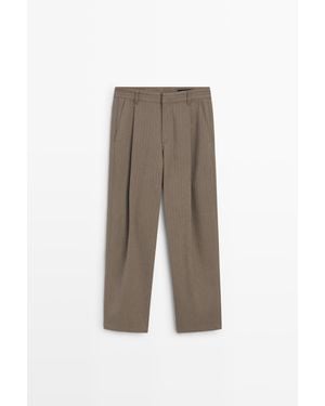 MASSIMO DUTTI Wide-Leg Pinstripe Trousers - Multicolour