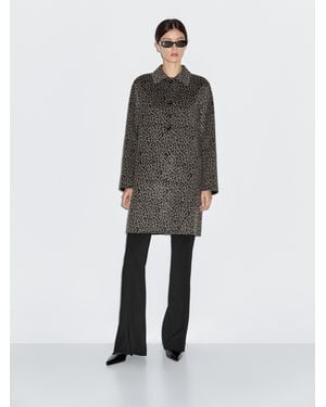 MASSIMO DUTTI Wool Blend Animal Print Coat - Grey
