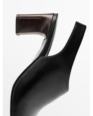 MASSIMO DUTTI Leather Sandals With Block Heel - Black