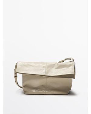 MASSIMO DUTTI Klappentasche Aus Nappaleder Mit Craquelé-Effekt - Weiß