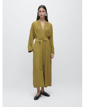 MASSIMO DUTTI Long Flowing V-Neck Dress - Green