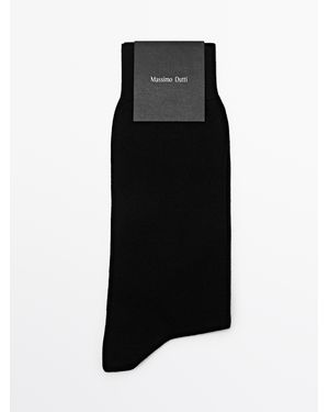 MASSIMO DUTTI Plain Knit Cotton Blend Socks - Black