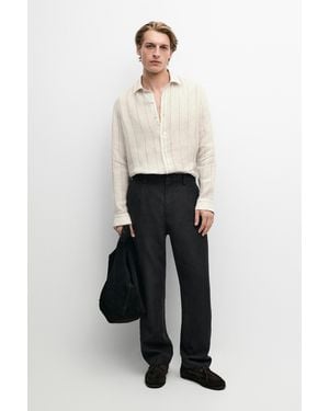 MASSIMO DUTTI 100% Linen Regular Fit Striped Shirt - Natural