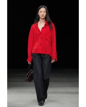MASSIMO DUTTI Flowing Oversize Shirt With Pocket Detail - Red