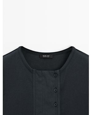 MASSIMO DUTTI Cotton Blend Top With Placket Detail - Black