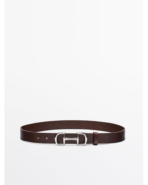 MASSIMO DUTTI Ledergürtel Mit Doppelter Schnalle - Braun - Xs / 75cm - Weiß