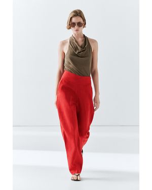 MASSIMO DUTTI Voluminous Linen Trousers - Red