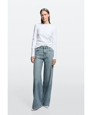 MASSIMO DUTTI Jeans Gamba Larga Vita Alta - Blu