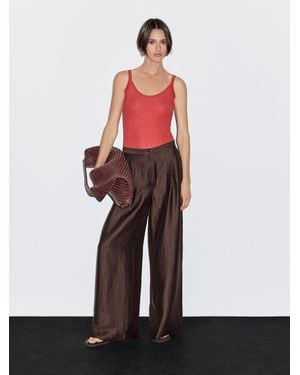 MASSIMO DUTTI Wide-Leg Mid-Rise Crinkle Trousers - White