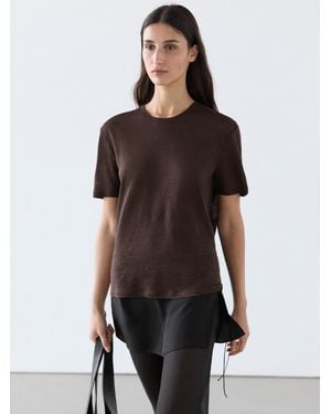 MASSIMO DUTTI Linen Short Sleeve T-Shirt - Brown