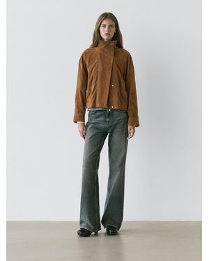 MASSIMO DUTTI Suede Leather Jacket With Buttons - Brown