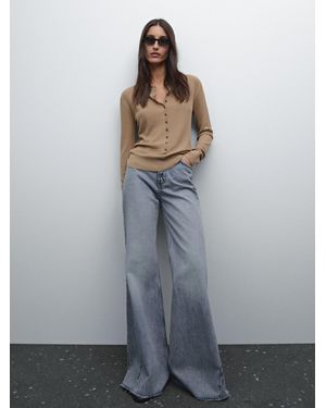 MASSIMO DUTTI Maglia Lavorata A Costine Con Collo A Polo E Bottoni - Grigio