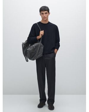 MASSIMO DUTTI Pullover Wollmischgewebe Rundausschnitt - Blau