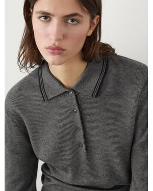 MASSIMO DUTTI Pull En Maille À Col Polo Avec Contrastes - Gris