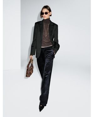MASSIMO DUTTI Mid-Rise Corduroy Palazzo Trousers - Black