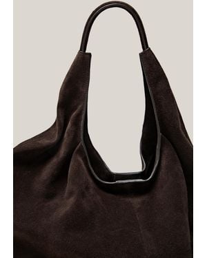 MASSIMO DUTTI Maxi Split Suede Leather Tote Bag - Black