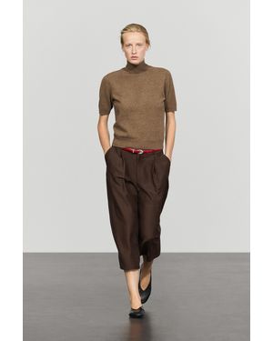 MASSIMO DUTTI Wool-Cashmere Blend Short Sleeve Knit Jumper - Natural